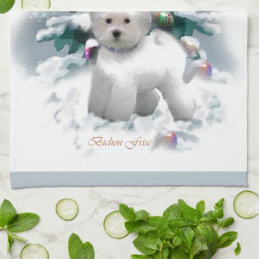 Bichon Frise Kerstmis Theedoek (Gevouwen)