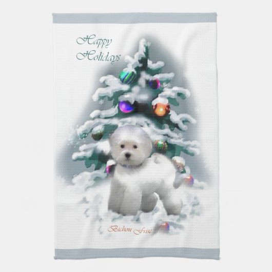 Bichon Frise Kerstmis Theedoek (Verticaal)