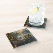 Bichon Frise kerstvakantie Glazen Onderzetter (Schuin)