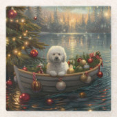 Bichon Frise kerstvakantie Glazen Onderzetter (Voorkant)