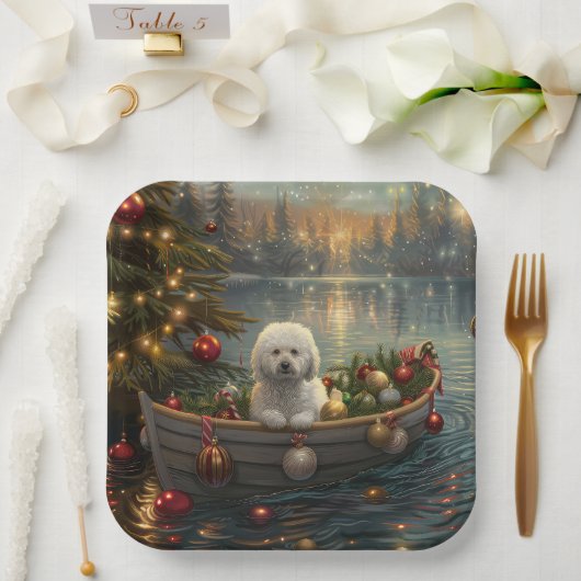 Bichon Frise kerstvakantie Papieren Bordje (Huwelijk)