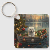 Bichon Frise kerstvakantie Sleutelhanger (Voorkant)