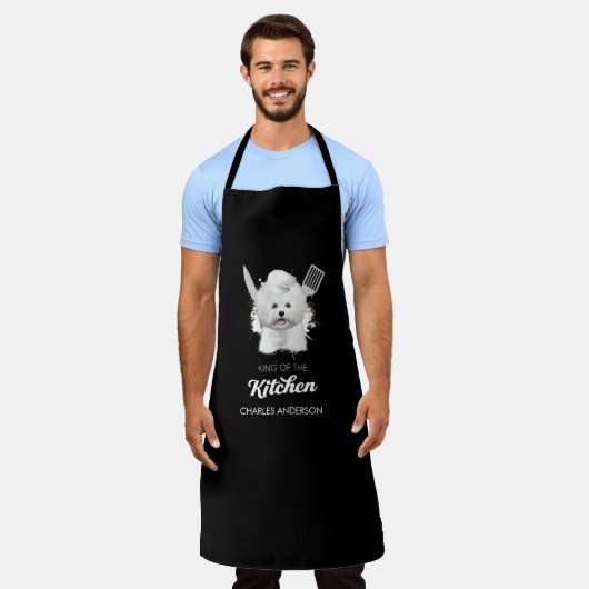 Bichon Frise King van de Keukenkoning Dog Chef Schort (Gedragen)