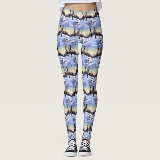 Bichon Frise Laat het Sneeuwen Kerstmis Leggings (Voorkant)