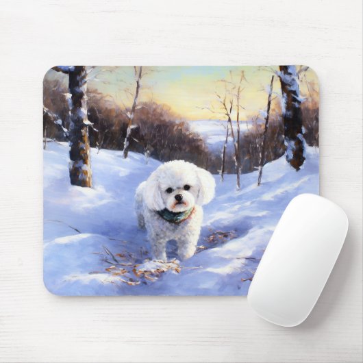 Bichon Frise Laat het Sneeuwen Kerstmis Muismat (Met muis)