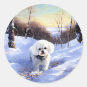 Bichon Frise Laat het Sneeuwen Kerstmis Ronde Sticker (Voorkant)