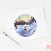 Bichon Frise Laat het Sneeuwen Kerstmis Ronde Sticker (Envelop)