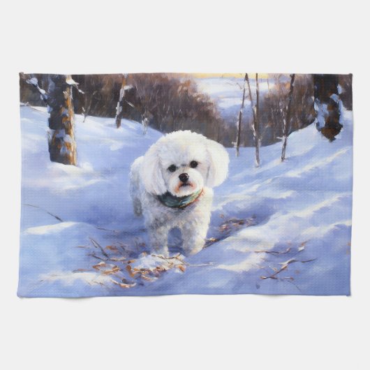 Bichon Frise Laat het Sneeuwen Kerstmis Theedoek (Horizontaal)