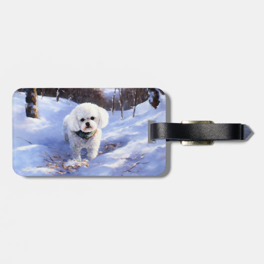 Bichon Frise Laat het sneeuwKerstmis Bagagelabel (Achterkant horizontaal)