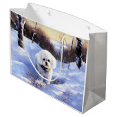 Bichon Frise Laat het sneeuwKerstmis Groot Cadeauzakje (Achterkant Gekanteld)