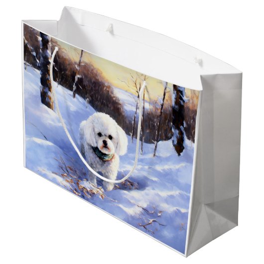 Bichon Frise Laat het sneeuwKerstmis Groot Cadeauzakje (Achterkant Gekanteld)