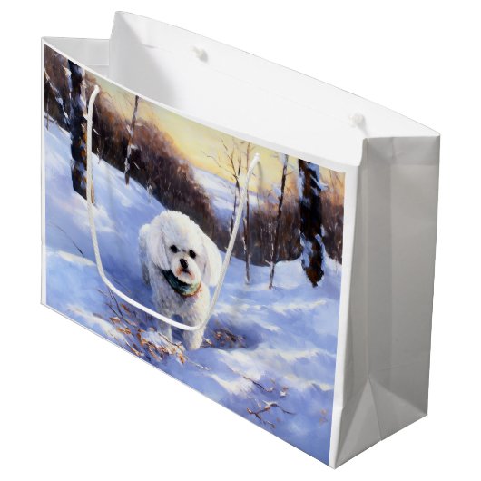Bichon Frise Laat het sneeuwKerstmis Groot Cadeauzakje (Voorkant Gekanteld)