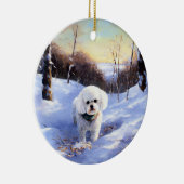 Bichon Frise Laat het sneeuwKerstmis Keramisch Ornament (Rechts)