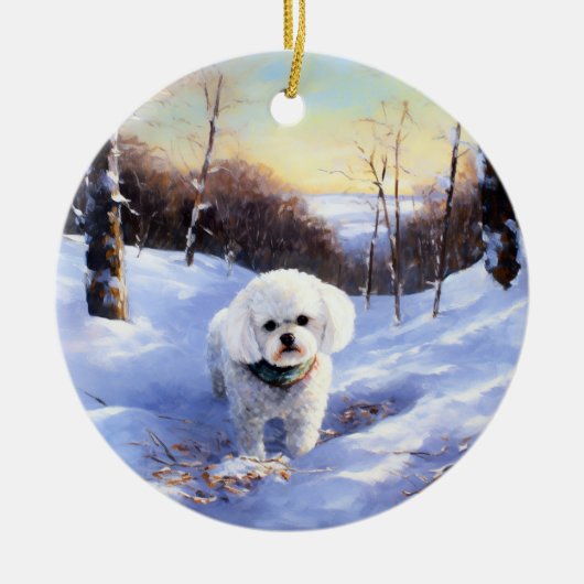 Bichon Frise Laat het sneeuwKerstmis Keramisch Ornament (Voorkant)