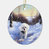 Bichon Frise Laat het sneeuwKerstmis Keramisch Ornament (Links)