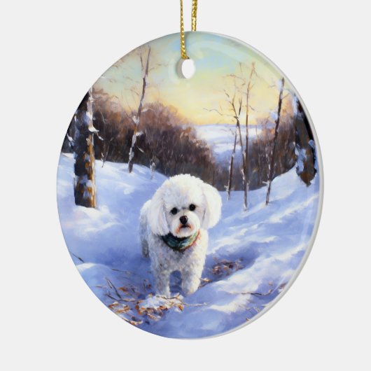 Bichon Frise Laat het sneeuwKerstmis Keramisch Ornament (Links)