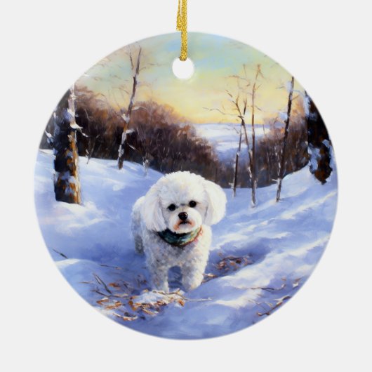 Bichon Frise Laat het sneeuwKerstmis Keramisch Ornament (Achterkant)