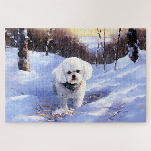 Bichon Frise Laat het sneeuwKerstmis Legpuzzel (Horizontaal)