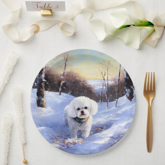 Bichon Frise Laat het sneeuwKerstmis Papieren Bordje (Huwelijk)