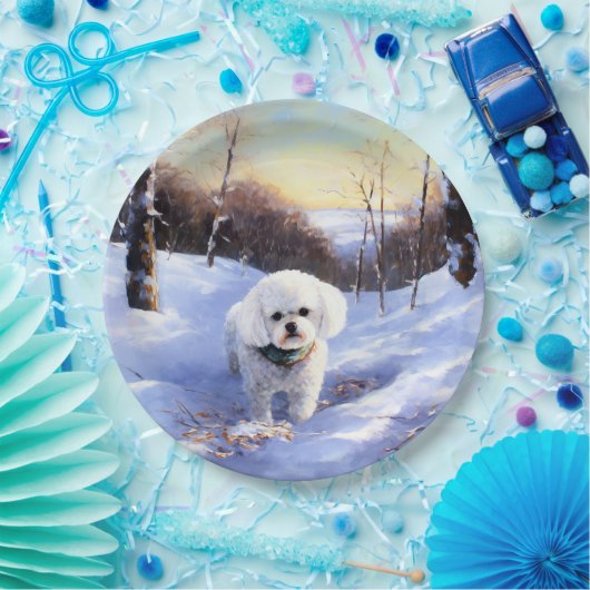 Bichon Frise Laat het sneeuwKerstmis Papieren Bordje (Feest)