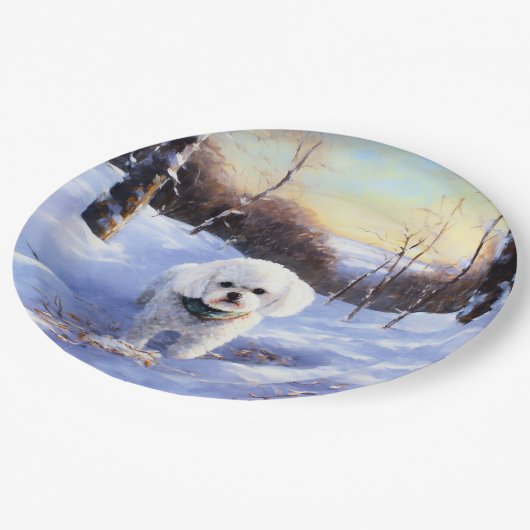 Bichon Frise Laat het sneeuwKerstmis Papieren Bordje (Gekanteld)