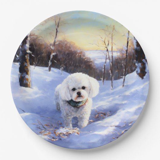 Bichon Frise Laat het sneeuwKerstmis Papieren Bordje (Voorkant)