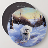 Bichon Frise Laat het sneeuwKerstmis Ronde Button 6,0 Cm (Voorkant /achterkant)