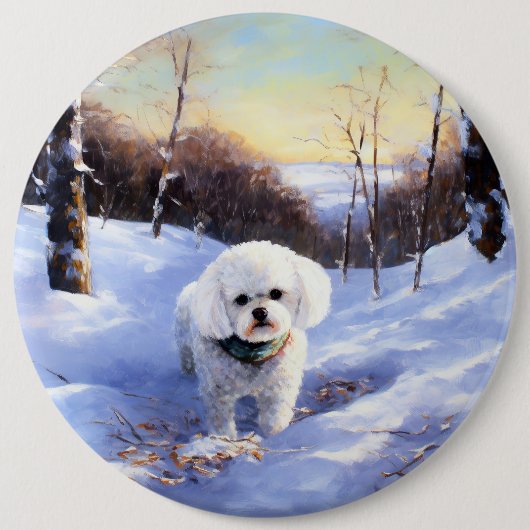 Bichon Frise Laat het sneeuwKerstmis Ronde Button 6,0 Cm (Voorkant)