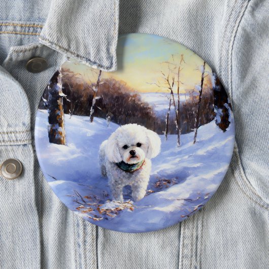 Bichon Frise Laat het sneeuwKerstmis Ronde Button 6,0 Cm (In situ)