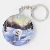 Bichon Frise Laat het sneeuwKerstmis Sleutelhanger (Achterkant)