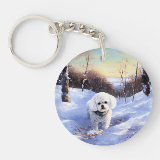 Bichon Frise Laat het sneeuwKerstmis Sleutelhanger (Voorkant)