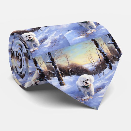 Bichon Frise Laat het sneeuwKerstmis Stropdas (Opgerold)