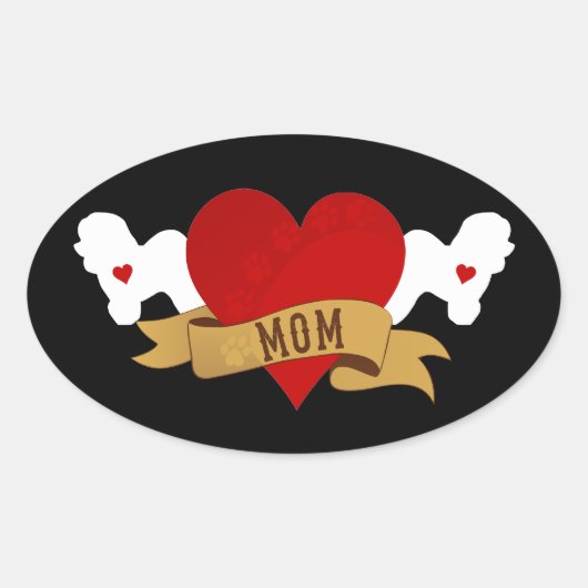 Bichon Frise mama [Tattoo stijl] Ovale Sticker (Voorkant)
