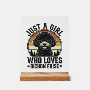 Bichon Frise Meisje Vintage Hond Liefhebber Shirt_ Acryl Bord