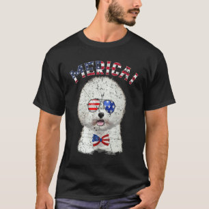 Bichon Frisé Merica Amerikaanse Vlag Hond 4 juli T-shirt