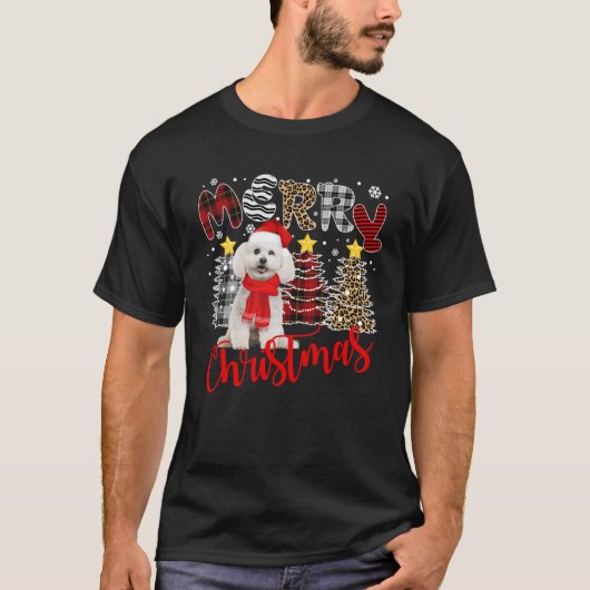Bichon Frise Merry kerstboom Lopard Pset Pr. T-shirt (Voorkant)