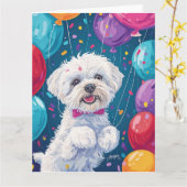 Bichon Frise met Ballonnen Kaart (Gele Bloem)