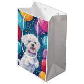Bichon Frise met ballonnen Medium Cadeauzakje (Voorkant Gekanteld)