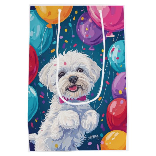 Bichon Frise met ballonnen Medium Cadeauzakje (Achterkant)
