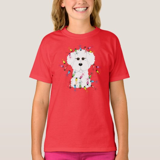 Bichon Frise met kerstlichten T-shirt (Voorkant)