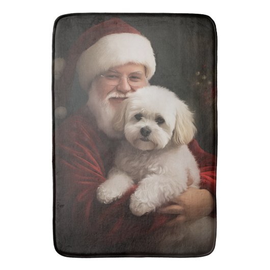 Bichon Frise met Kerstman Feestelijke Kerstmis Badmat (Voorkant Verticaal)