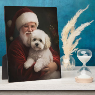 Bichon Frise met Kerstman Feestelijke Kerstmis Fotoplaat