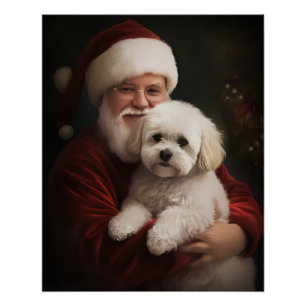 Bichon Frise met Kerstman Feestelijke Kerstmis Perfect Poster