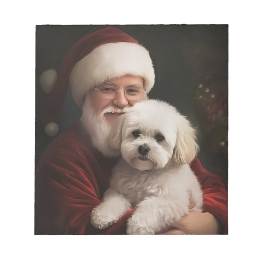 Bichon Frise met Kerstman Festive Kerstmis Notitieblok (Voorkant)