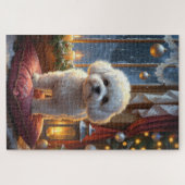Bichon Frise met kerstverlichting Vakantie Legpuzzel (Horizontaal)
