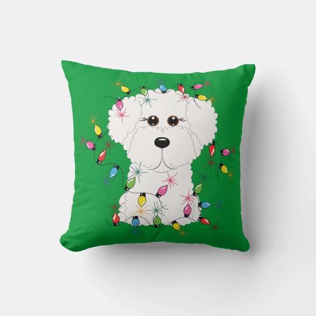 Bichon Frise met Sierkussen voor kerstverlichting (Voorkant)