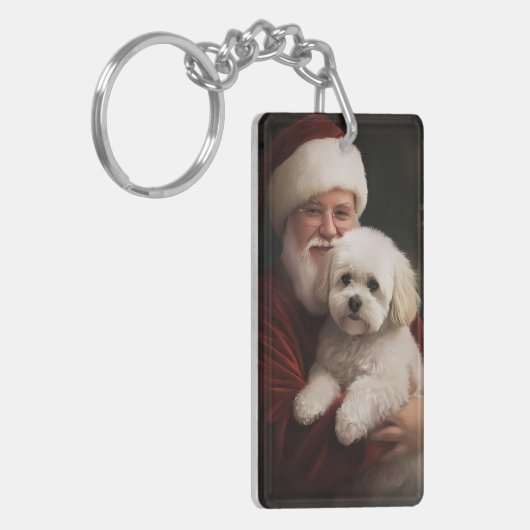 Bichon Frise met Sinterklaas Feestelijke Kerst Sleutelhanger (Voorkant Links)