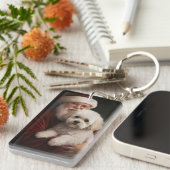 Bichon Frise met Sinterklaas Feestelijke Kerst Sleutelhanger (Voorkant Rechts)