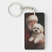 Bichon Frise met Sinterklaas Feestelijke Kerst Sleutelhanger (Voorkant)