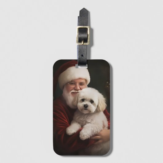 Bichon Frise met Sinterklaas Feestelijke Kerstmis Bagagelabel (Voorkant (verticaal))